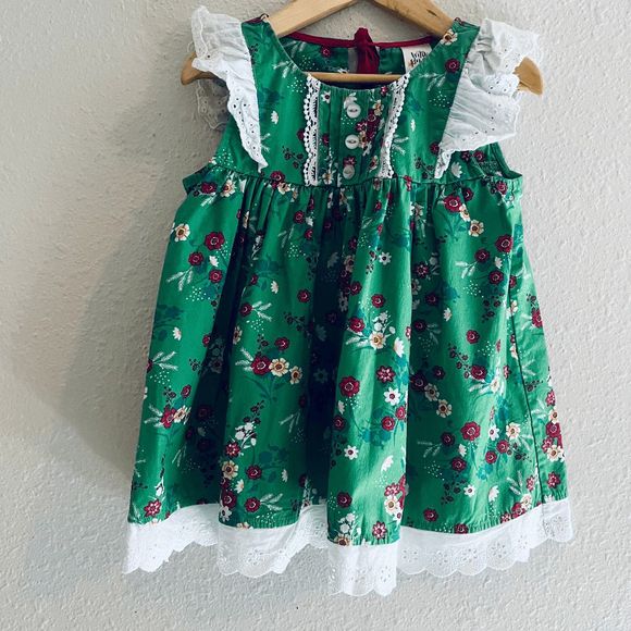 Wild Flowers Other - Wild Flowers Girls Green Floral Eyelet Sleeveless Dress Youth Size 4